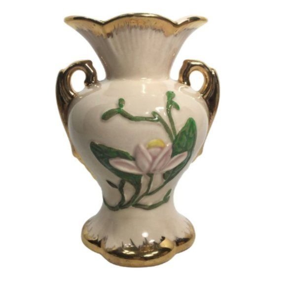 Hull Art Urn Style Vase Floral with Gold Accents - Picture 1 of 9